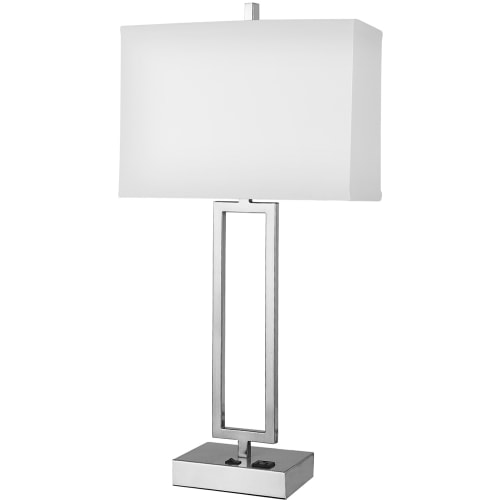 Gatsby Single Table Lamp, 1 Convenience Outlet, Brushed Nickel/Pure White Linen Shade, 28Hx14W